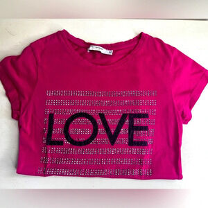 Women's Artigli Pink Tshirt with Love Rhinetone Design Size M Made In Italy